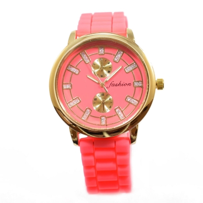 Fashion watch with gold frame and rubber strap (BZ-WT-00002)