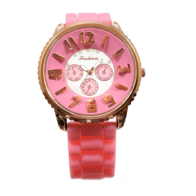 Ρολόι Fashion με ροζ χρυσή κάσα και λουράκι από καουτσούκ (BZ-WT-00008)