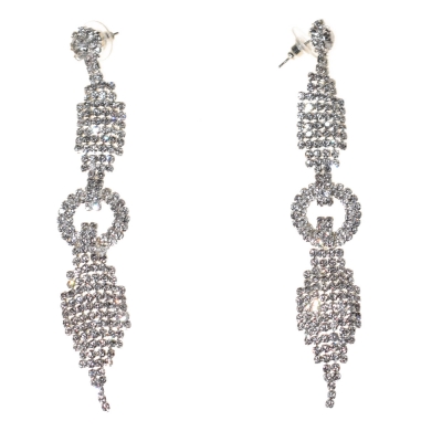 Earrings faux bijoux brass long with crystals in silver color BZ-ER-00300