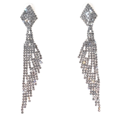 Earrings faux bijoux brass long with crystals in silver color BZ-ER-00303