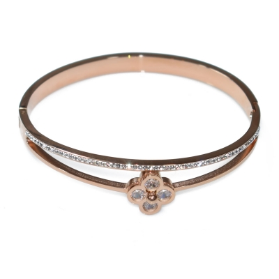 Bracelet stainless steel flower with crystals in rose gold color BZ-BR-00327