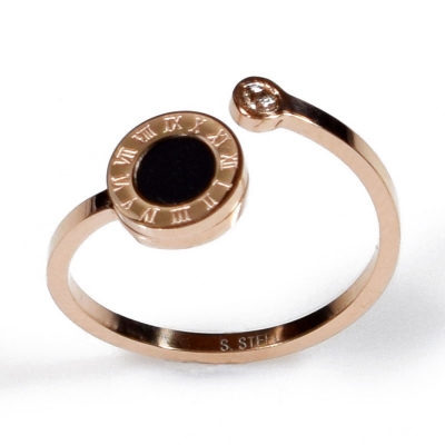 Δαχτυλίδι ατσάλινο (stainless steel) σε ροζ χρυσό χρώμα με μαύρο κρύσταλλο BZ-RG-00282
