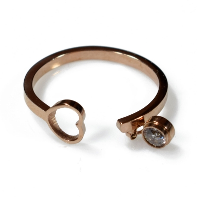 Δαχτυλίδι ατσάλινο (stainless steel) καρδιά σε ροζ χρυσό χρώμα με κρυστάλλους BZ-RG-00286