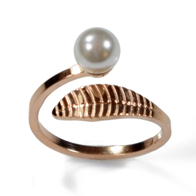 Ring stainless steel leaf in rose gold color with pearls BZ-RG-00288