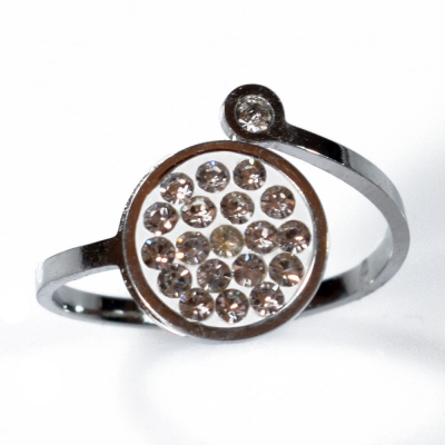 Ring stainless steel round in silver color with crystals BZ-RG-00291