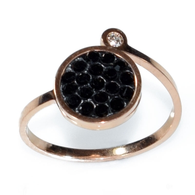 Ring stainless steel round in rose gold color with crystals BZ-RG-00292