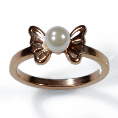 Δαχτυλίδι ατσάλινο (stainless steel) πεταλούδα σε ροζ χρυσό χρώμα με πέρλες BZ-RG-00294