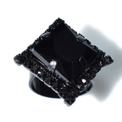 Ring faux bijoux brass with crystals in black color BZ-RG-00308