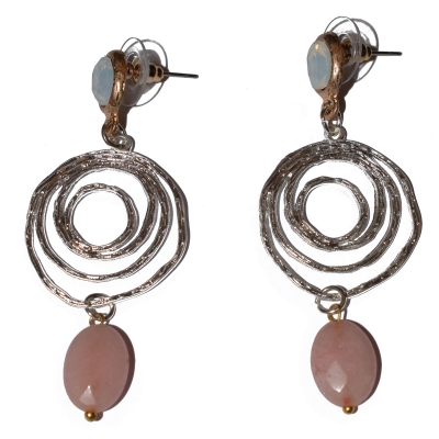 Earrings faux bijoux brass hoops with crystals in pale gold and silver color BZ-ER-00389