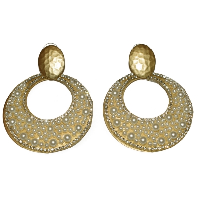 Earrings faux bijoux brass hoops with pearls in gold color BZ-ER-00395