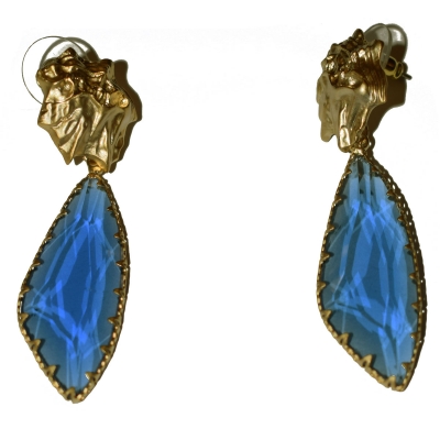 Earrings faux bijoux brass with blue crystals in gold color BZ-ER-00419