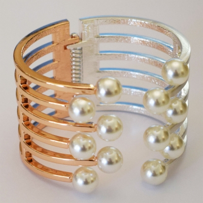 Bracelet faux bijoux brass two color with pearls in rose gold and silver color BZ-BR-00343