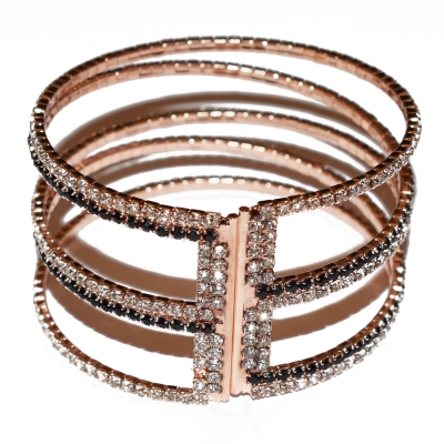 Bracelet faux bijoux brass with white and black crystals in rose gold color BZ-BR-00349