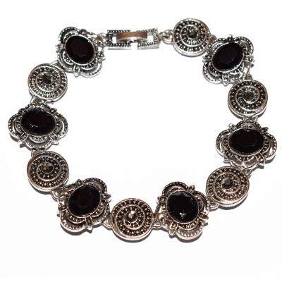 Bracelet faux bijoux brass marcasite with black crystals in silver color BZ-BR-00350