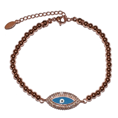 Bracelet stainless steel eye with crystals and enamel in rose gold color BZ-BR-00359