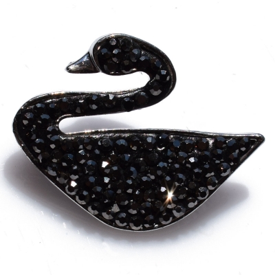 Brooch faux bijoux brass swan with marcasite crystals in silver color BZ-KR-00041
