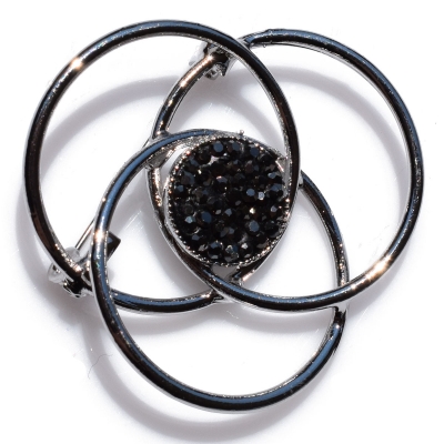 Brooch faux bijoux brass circles with marcasite crystals in silver color BZ-KR-00047