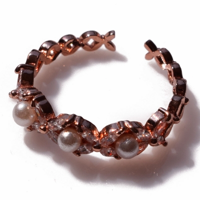 Ring faux bijoux brass with pearls and crystals in rose gold color BZ-RG-00331