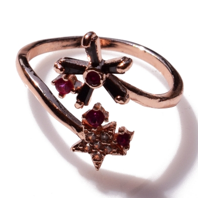 Ring faux bijoux brass flowers with crystals in rose gold color BZ-RG-00335