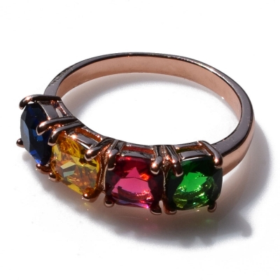 Ring faux bijoux brass with multi-color crystals in rose gold color BZ-RG-00339