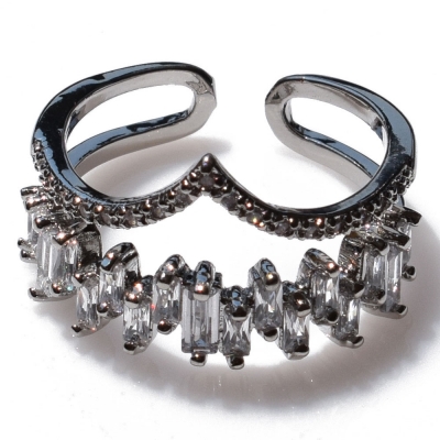 Ring faux bijoux brass crown with crystals in silver color BZ-RG-00372