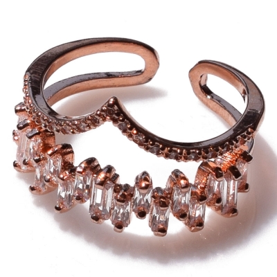 Ring faux bijoux brass crown with crystals in rose gold color BZ-RG-00373