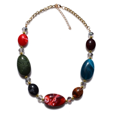 Necklace faux bijoux brass with multi-color crystals in gold color BZ-NK-00321