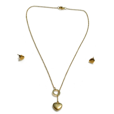 Necklace stainless steel set with earrings hearts in gold color BZ-NK-00336