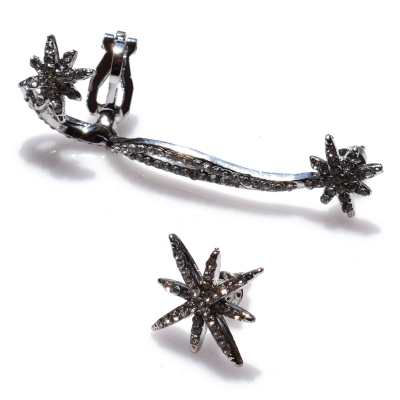 Earrings that hug the ear faux bijoux brass ear climbers star with white crystals in silver color BZ-ER-00433