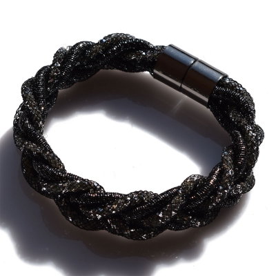 Bracelet faux bijoux brass with crystals in black color BZ-BR-00381