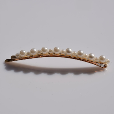 Head accessory pin clip faux bijoux brass with pearls in pale gold color BZ-AS-00012