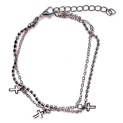 Bracelet anklet faux bijoux brass crosses with crystals in silver color BZ-BR-00397
