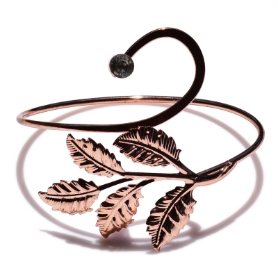 Arm bracelet faux bijoux brass leaves with crystals in rose gold color BZ-BR-00426