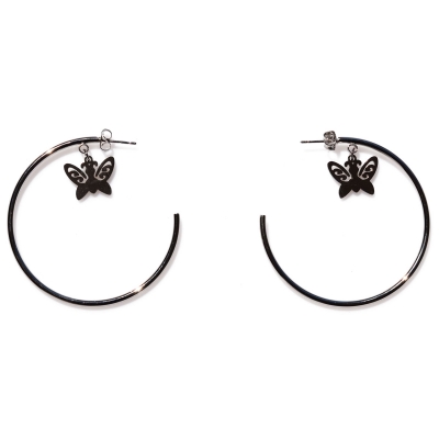 Earrings stainless steel big hoops butterflies in silver color BZ-ER-00464