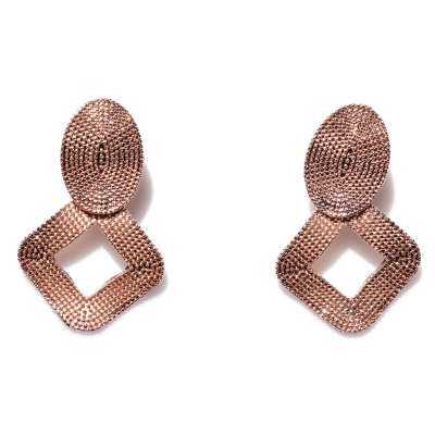 Earrings faux bijoux brass hoops rhombus in rose gold color BZ-ER-00472