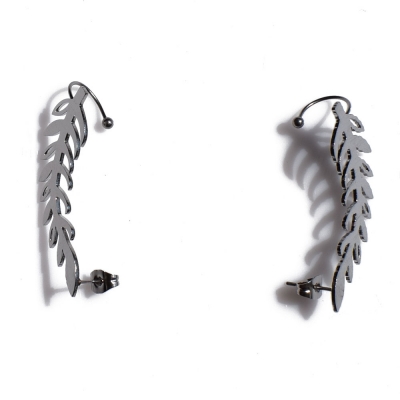 Earrings that hug the ear faux bijoux brass ear climbers leaves in silver color BZ-ER-00496