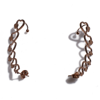Earrings that hug the ear faux bijoux brass ear climbers hearts in rose gold color BZ-ER-00498