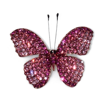 Brooch faux bijoux brass butterfly with crystals in pale gold color BZ-KR-00069