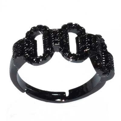 Ring faux bijoux brass with black crystals in black color BZ-RG-00424