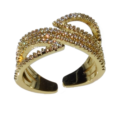 Ring faux bijoux brass with white crystals in gold color BZ-RG-00430