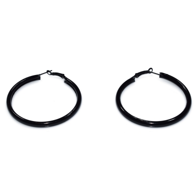 Earrings faux bijoux brass large hoops in black color BZ-ER-00591