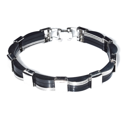 Bracelet mens stainless steel in silver and black color BZ-BR-00459