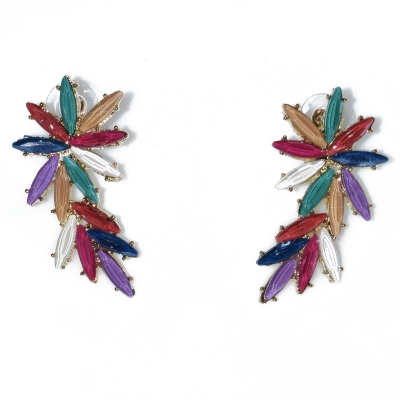 Earrings faux bijoux brass flower with multi-color crystals in gold color BZ-ER-00610