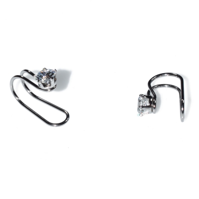 Σκουλαρίκια ατσάλινα (stainless steel) ear cuffs χωρίς τρύπα που γαντζώνουν στο αυτί με λευκούς κρυστάλλους σε ασημί χρώμα BZ-ER-00639