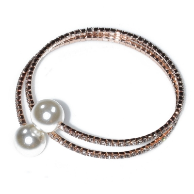 Bracelet faux bijoux brass with pearls and white crystals in rose gold color BZ-BR-00462
