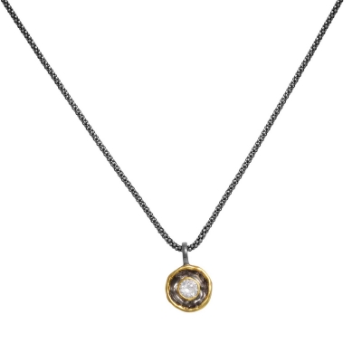 Handmade sterling silver necklace with black and gold plating and precious stones (zirconia) ENG-EM-05