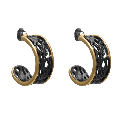 Handmade sterling silver earrings with black and gold plating ENG-KE-102-M