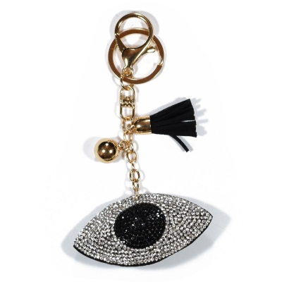 Key chains faux bijoux brass eye in black color with crystals (BZ-KC-00018)
