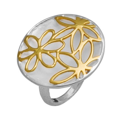 Χειροποίητο ασημένιο δαχτυλίδι 925ο λουλούδι με ασημί και χρυσή επιμετάλλωση ENG-KR-144-G