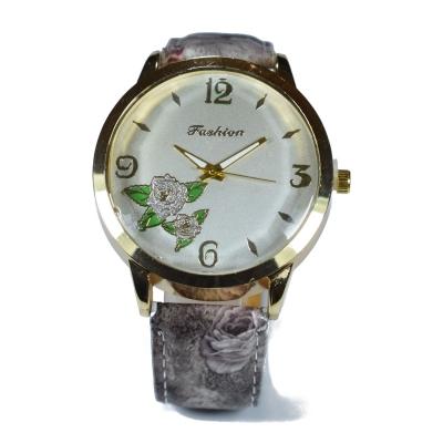 Fashion watch with gold frame and synthetic leather strap  (BZ-WT-00050)